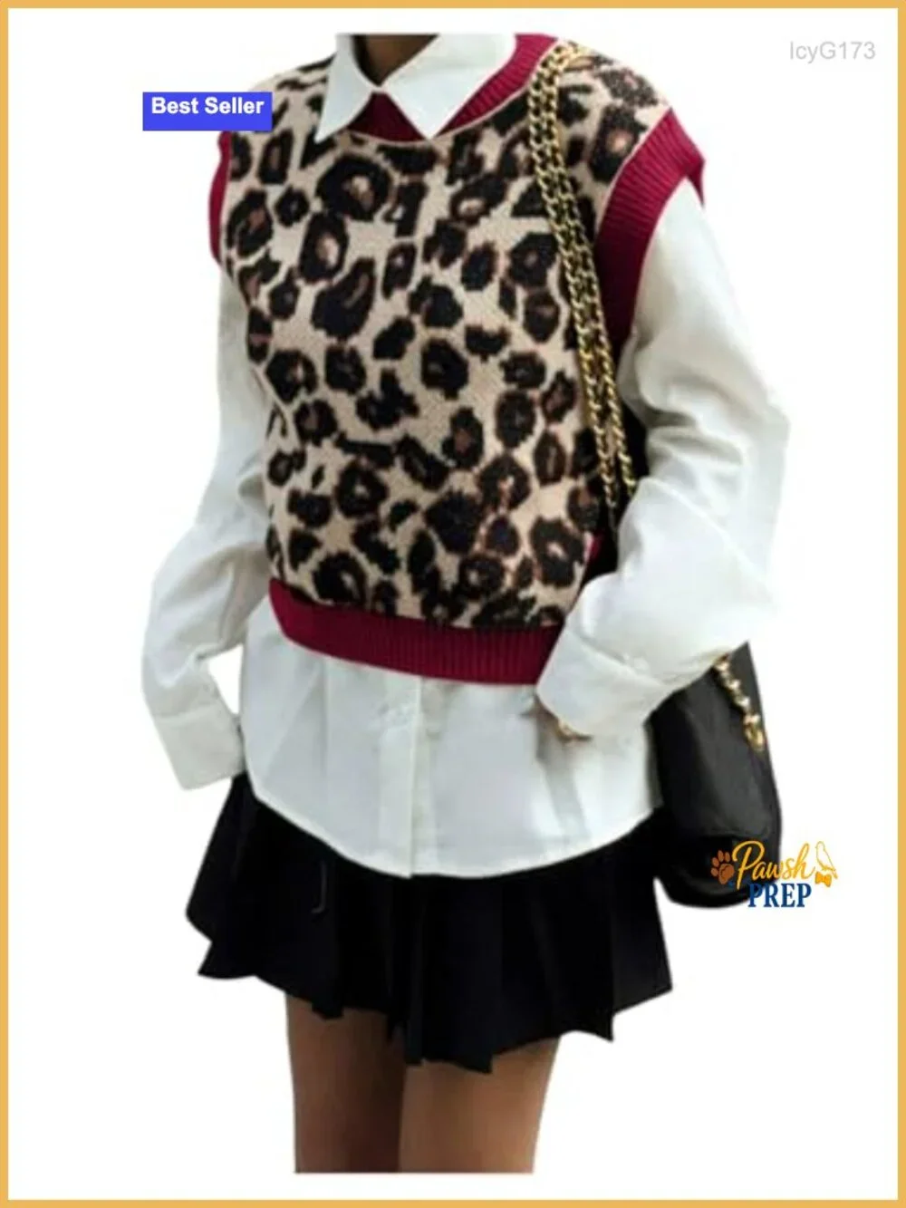 Leopard Print Color Block Knit Sleeveless Sweater Vest, Casual Pullover Top
